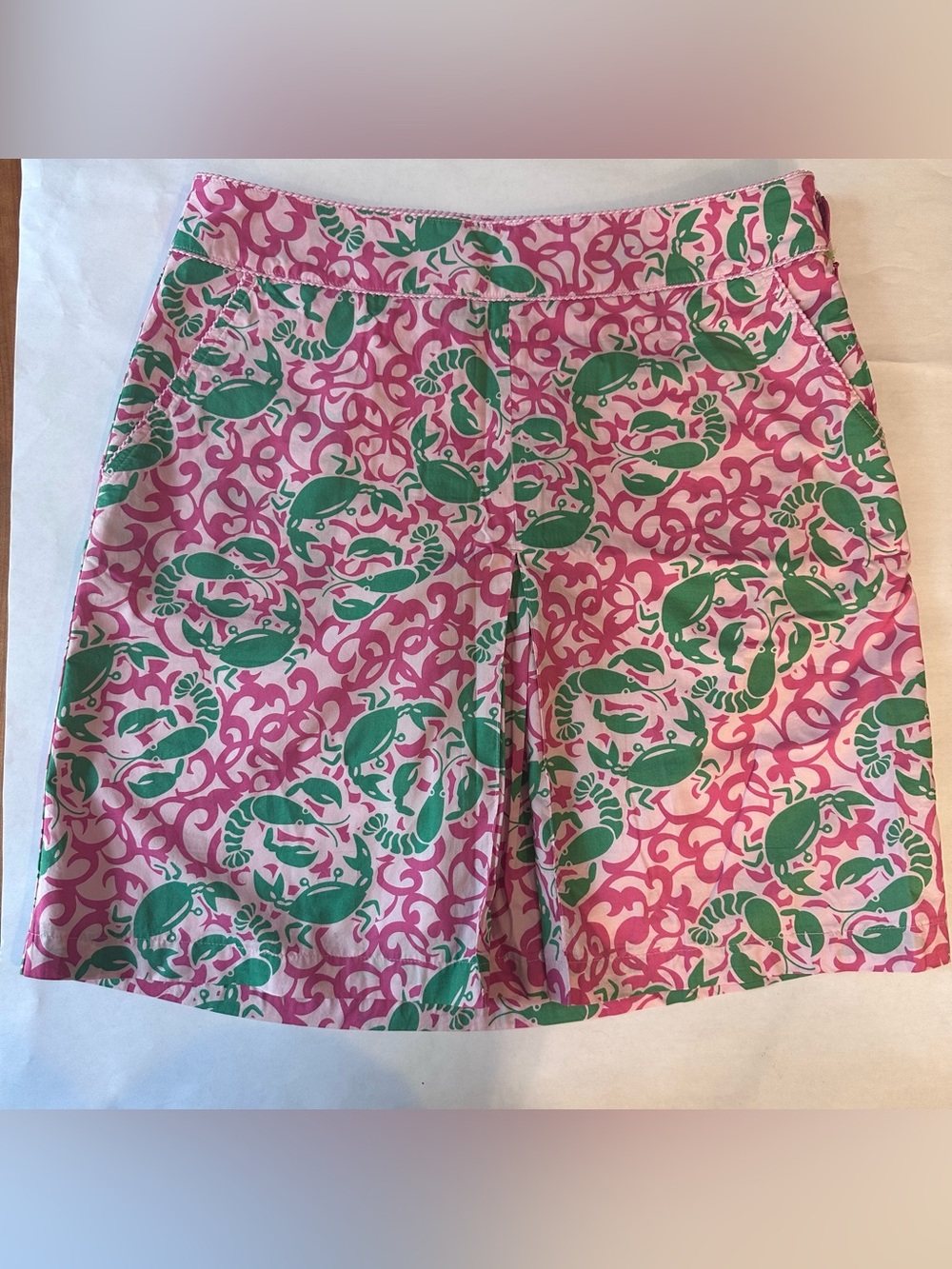 Vintage L.L. Bean Petite S 10 Crab Lobster Print Nautical Knee Length Skirt Y2K